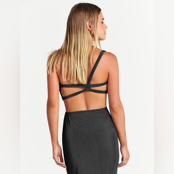 NWT Anrabess Black Ribbed One Shoulder Maxi - Picture 4 of 4